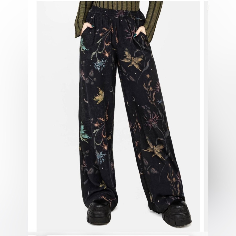 Disturbia Rosanella Floral Print Straight Leg Trousers Black Whimsigoth Fairy-2